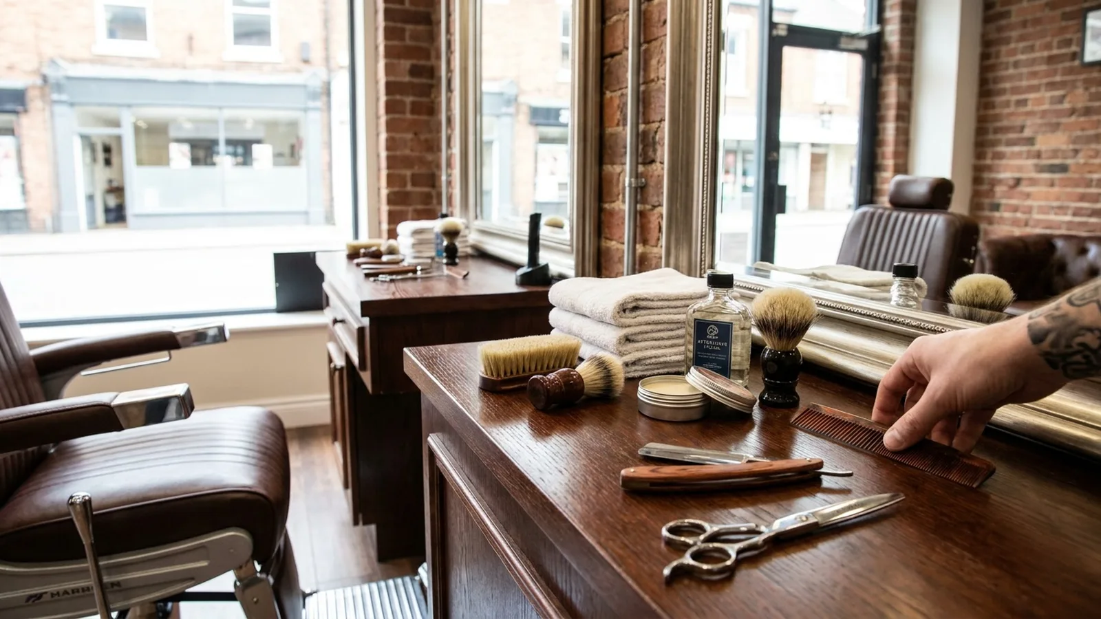 Traditional barber shop interior with grooming tools